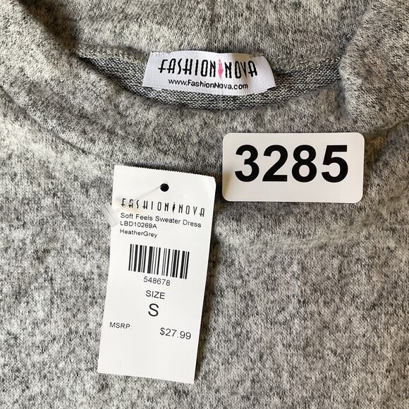 Fashion Nova Women Dress S Heather Grey Sweater Dress Ruffle Long Sleeve - Picture 2 of 10